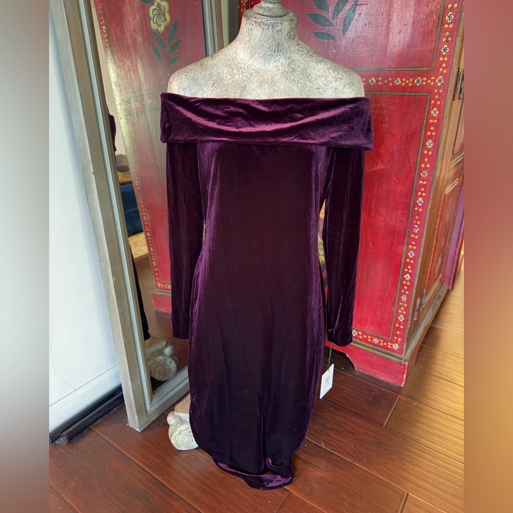 Calvin Klein velvet off shoulder dress NWT